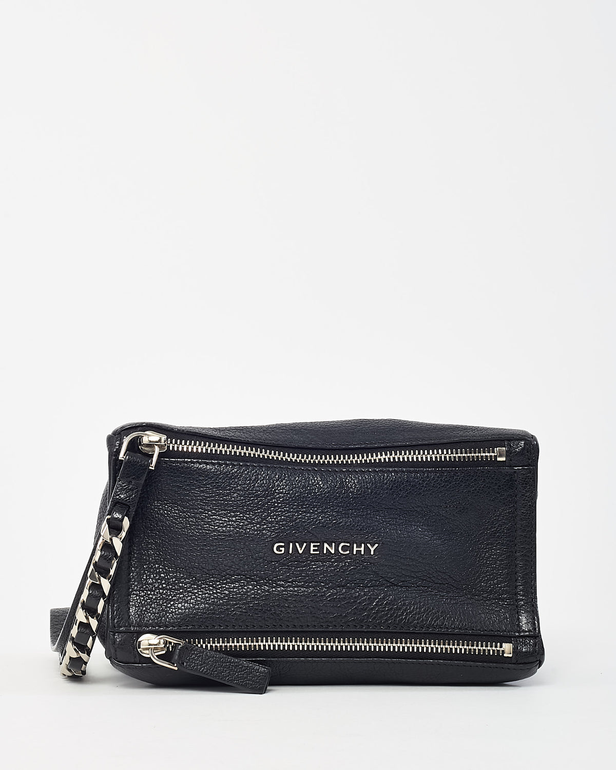 Givenchy Black Leather SHW Chain Detail Wristlet Pandora Pouch
