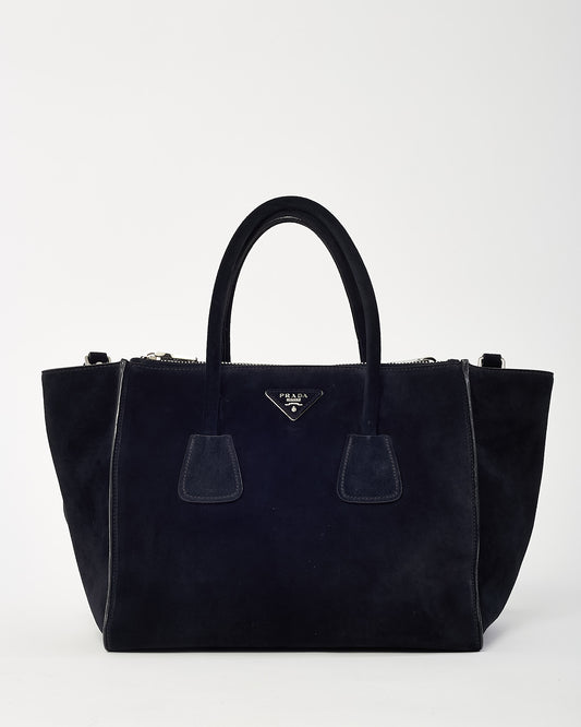 Prada Black Suede Twin Pocket Tote Bag with Strap