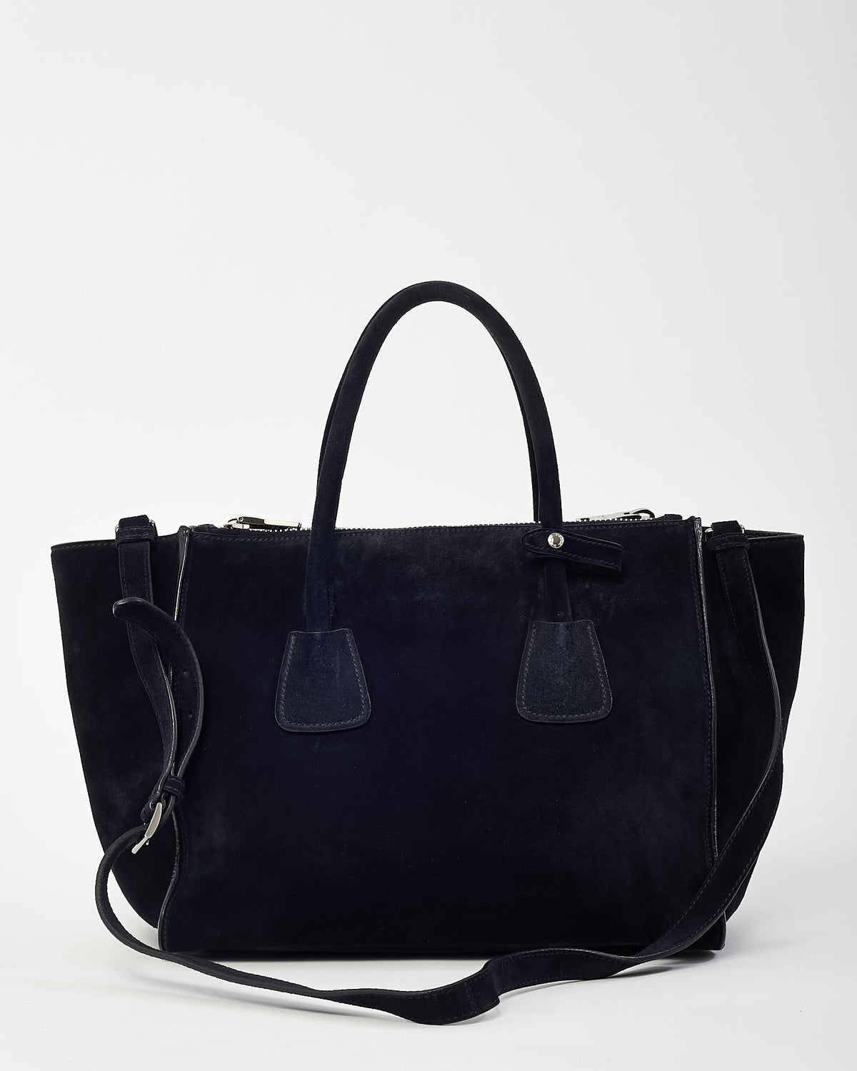 Prada Black Suede Twin Pocket Tote Bag with Strap