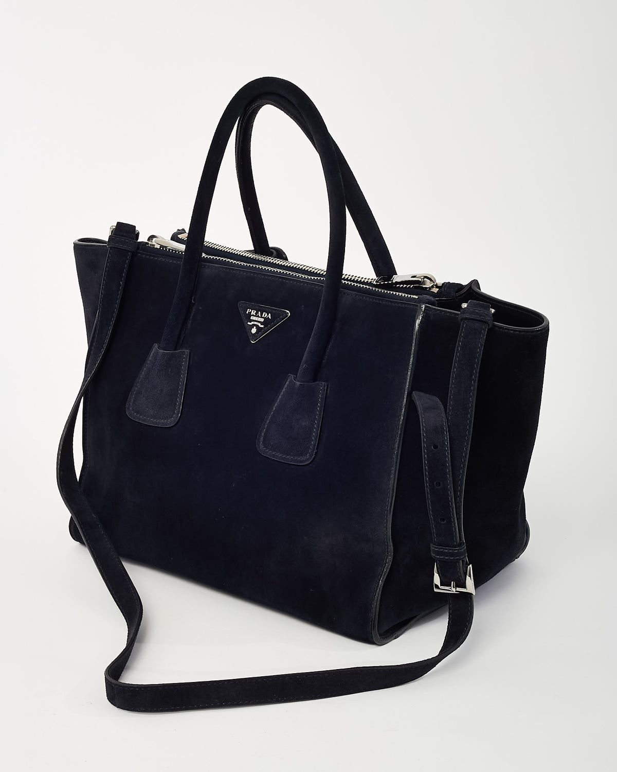 Prada Black Suede Twin Pocket Tote Bag with Strap
