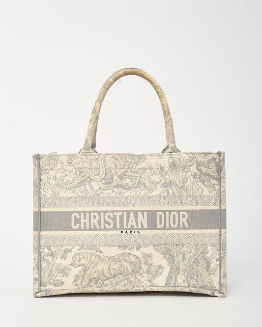 Dior Grey Dioriviera Toile De Jouy Embroidered Canvas Medium Book Tote