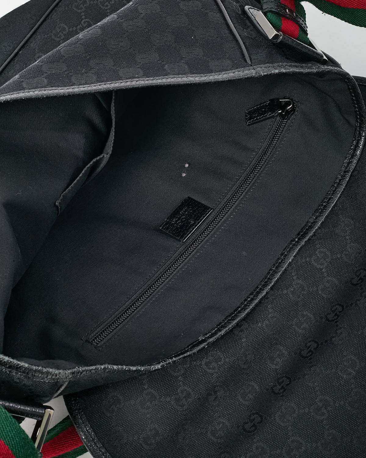 Gucci Black GG Monogram Canvas Web Strap Messenger Bag