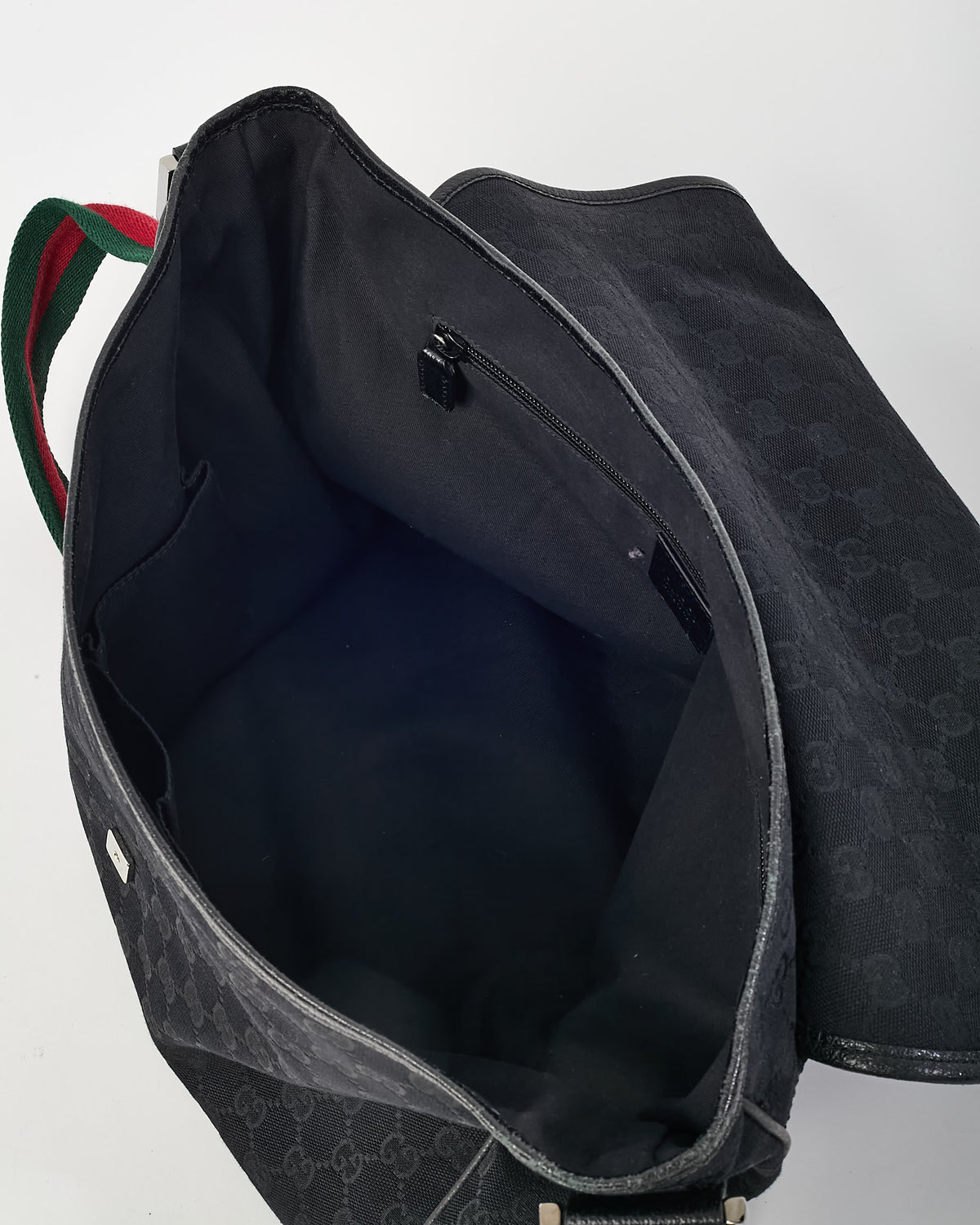 Gucci Black GG Monogram Canvas Web Strap Messenger Bag