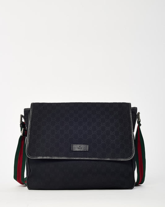 Gucci Black GG Monogram Canvas Web Strap Messenger Bag