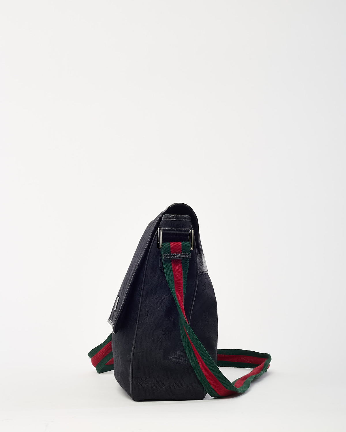 Gucci Black GG Monogram Canvas Web Strap Messenger Bag