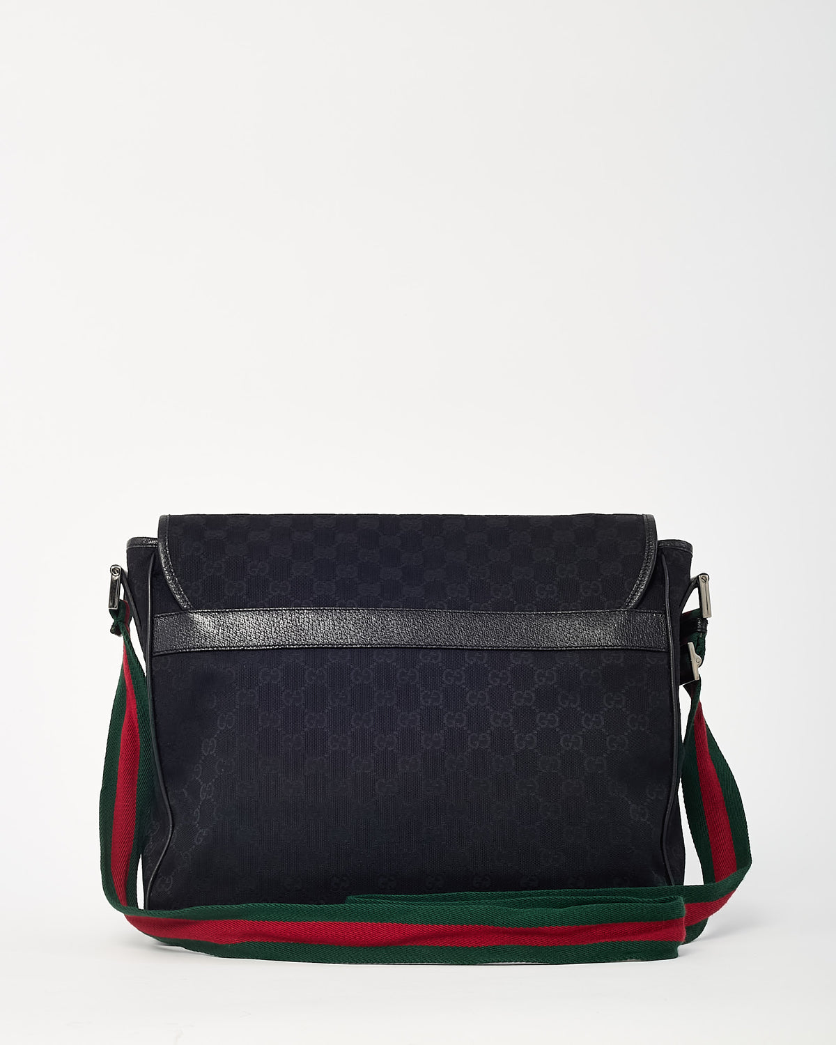 Gucci Black GG Monogram Canvas Web Strap Messenger Bag