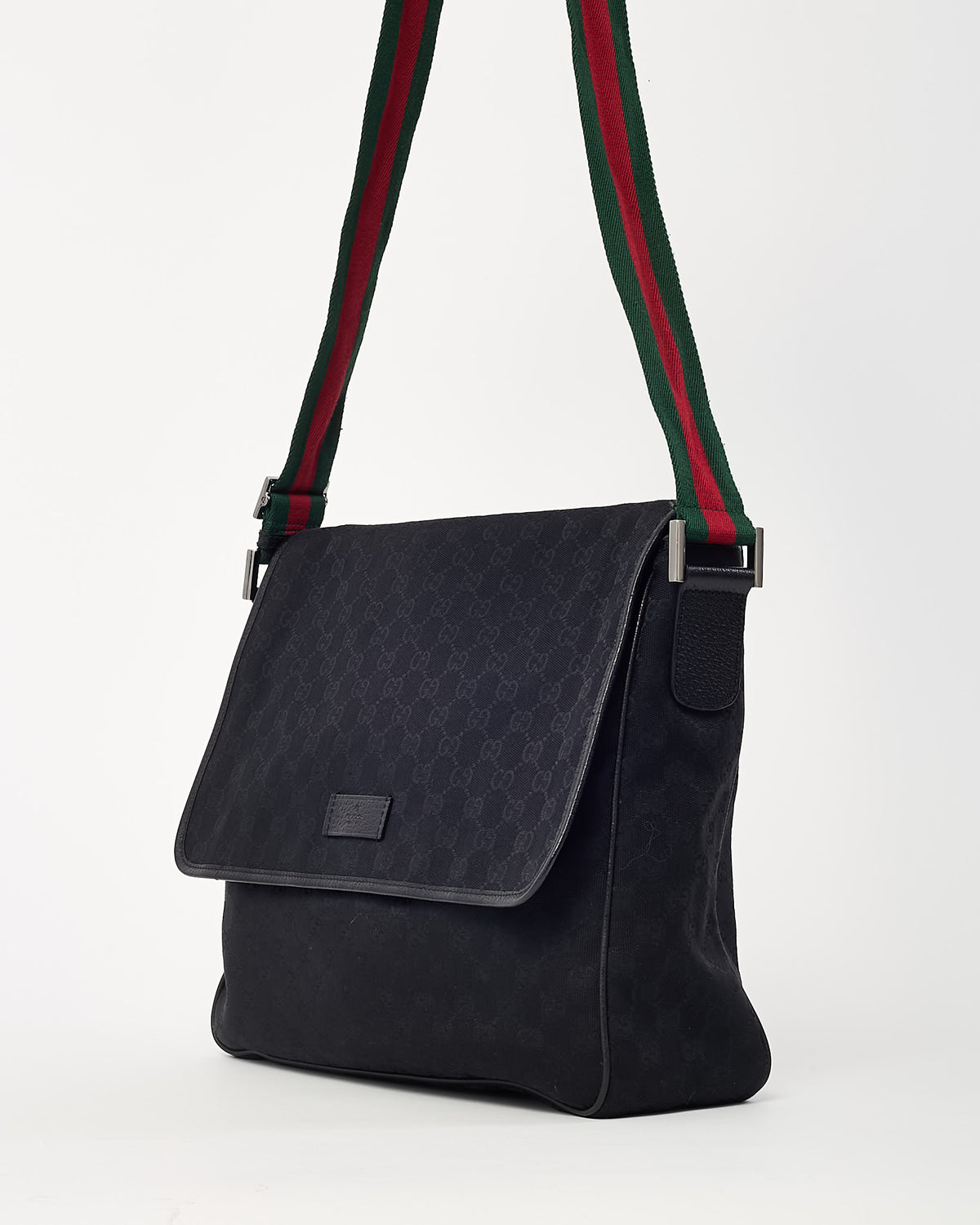 Gucci Black GG Monogram Canvas Web Strap Messenger Bag