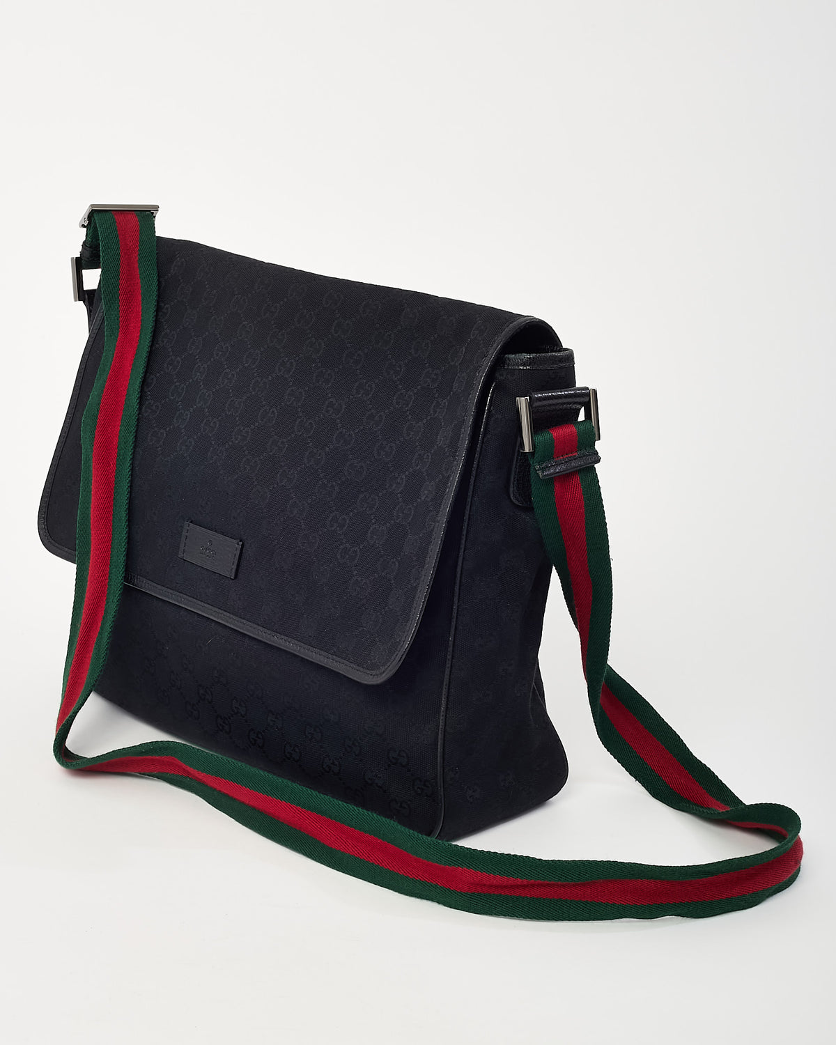 Gucci Black GG Monogram Canvas Web Strap Messenger Bag