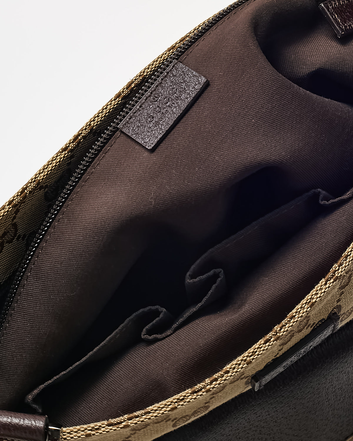 Gucci Beige and Brown GG Monogram Canvas Brown Leather Flap Messenger Crossbody Bag