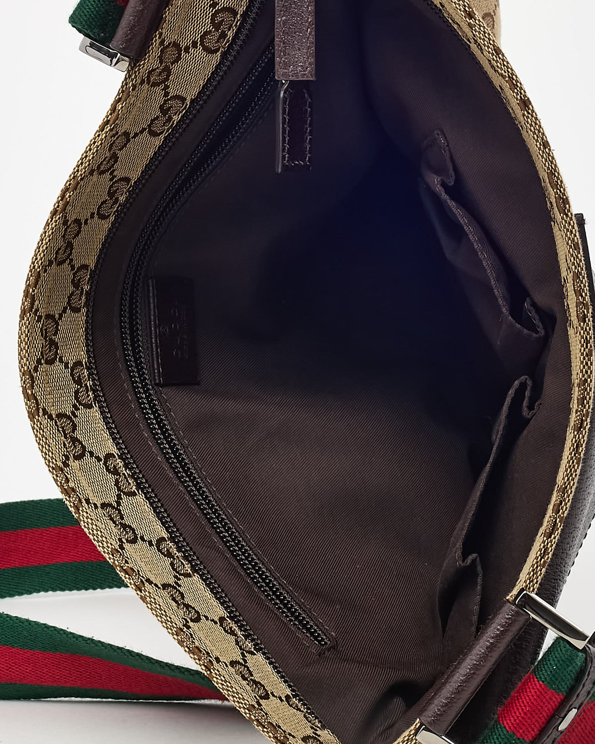 Gucci Beige and Brown GG Monogram Canvas Brown Leather Flap Messenger Crossbody Bag