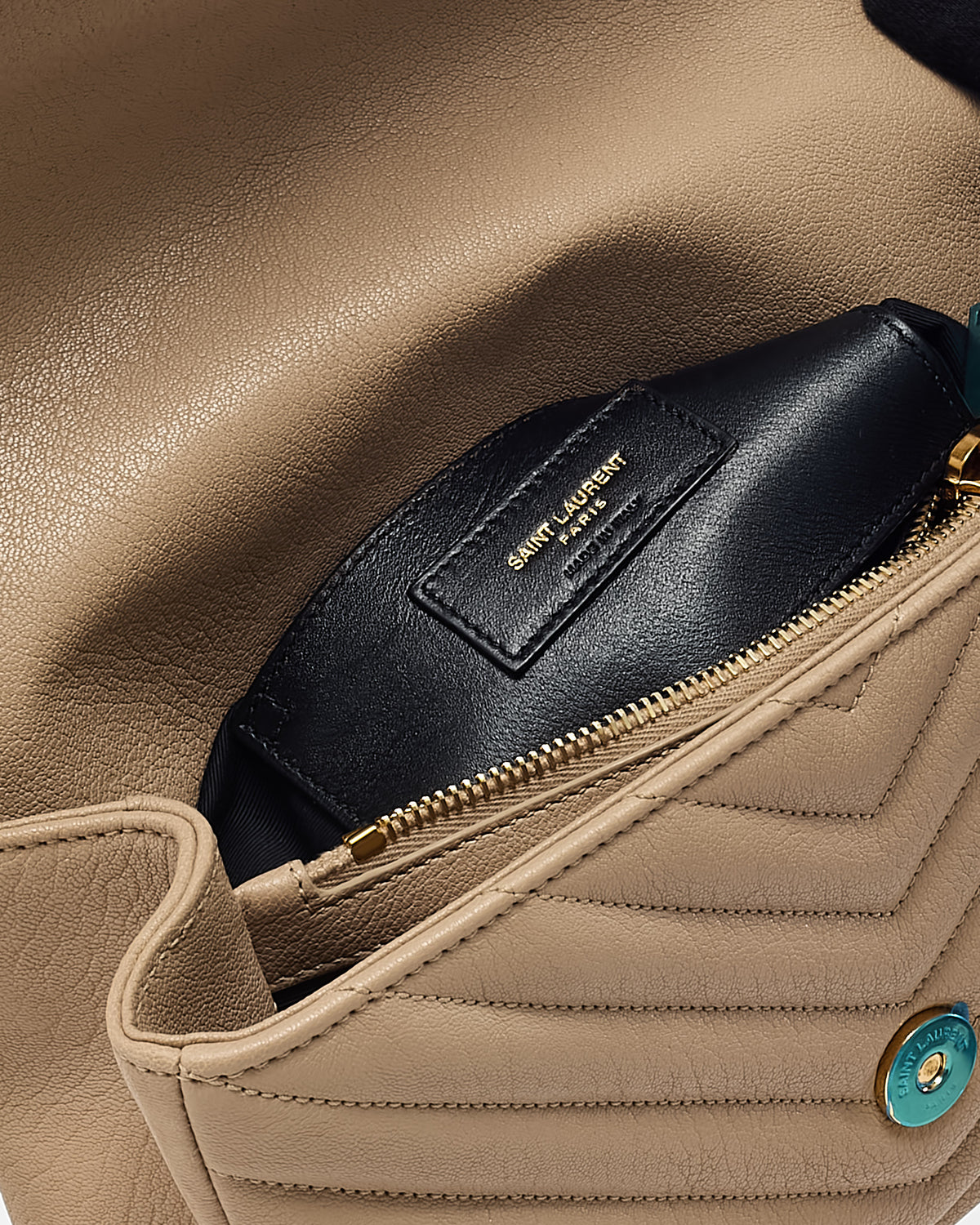 Saint Laurent Beige Quilted Chevron Leather Medium College Bag GHW