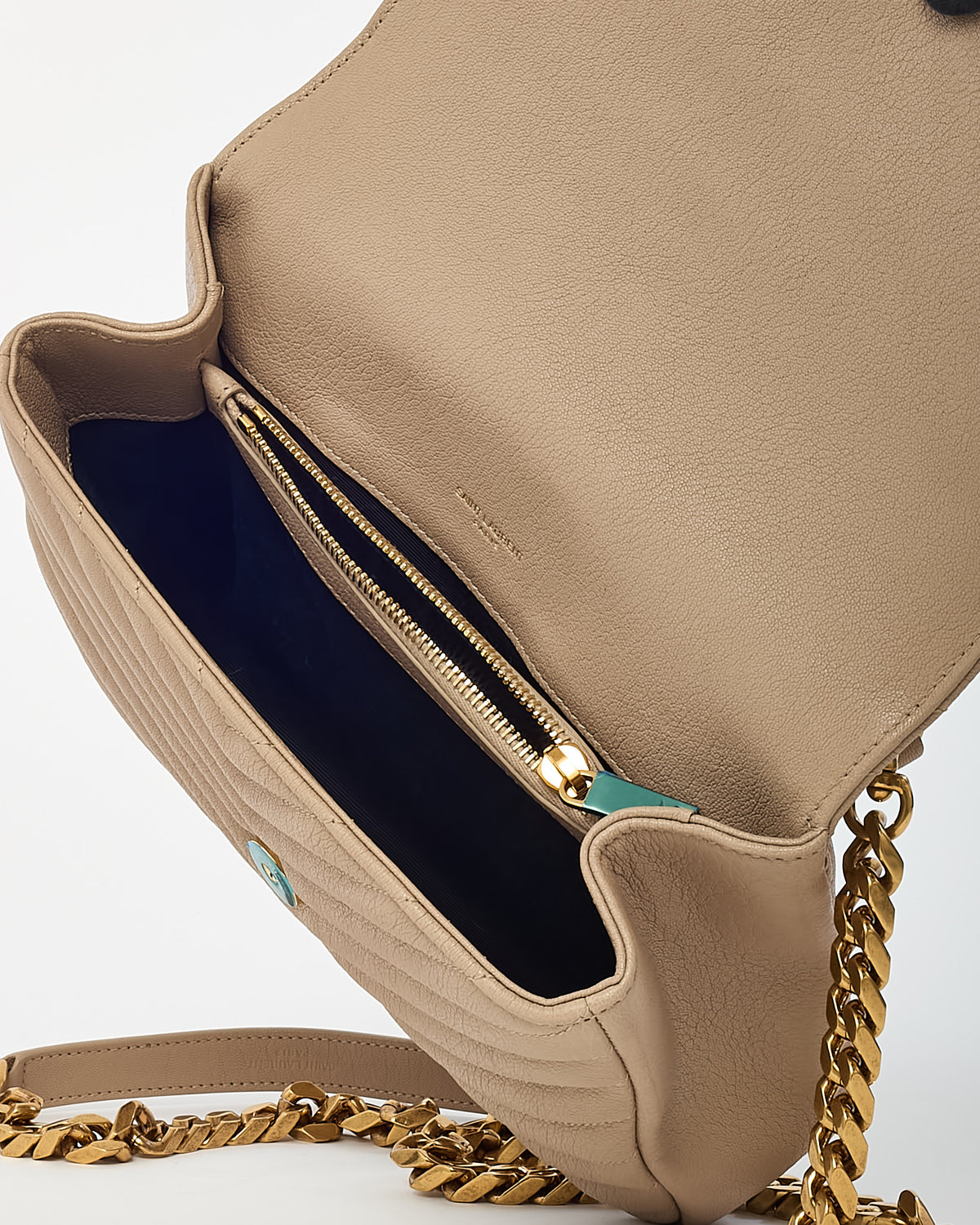 Saint Laurent Beige Quilted Chevron Leather Medium College Bag GHW