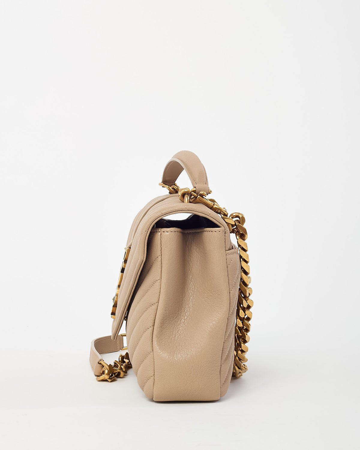 Saint Laurent Beige Quilted Chevron Leather Medium College Bag GHW