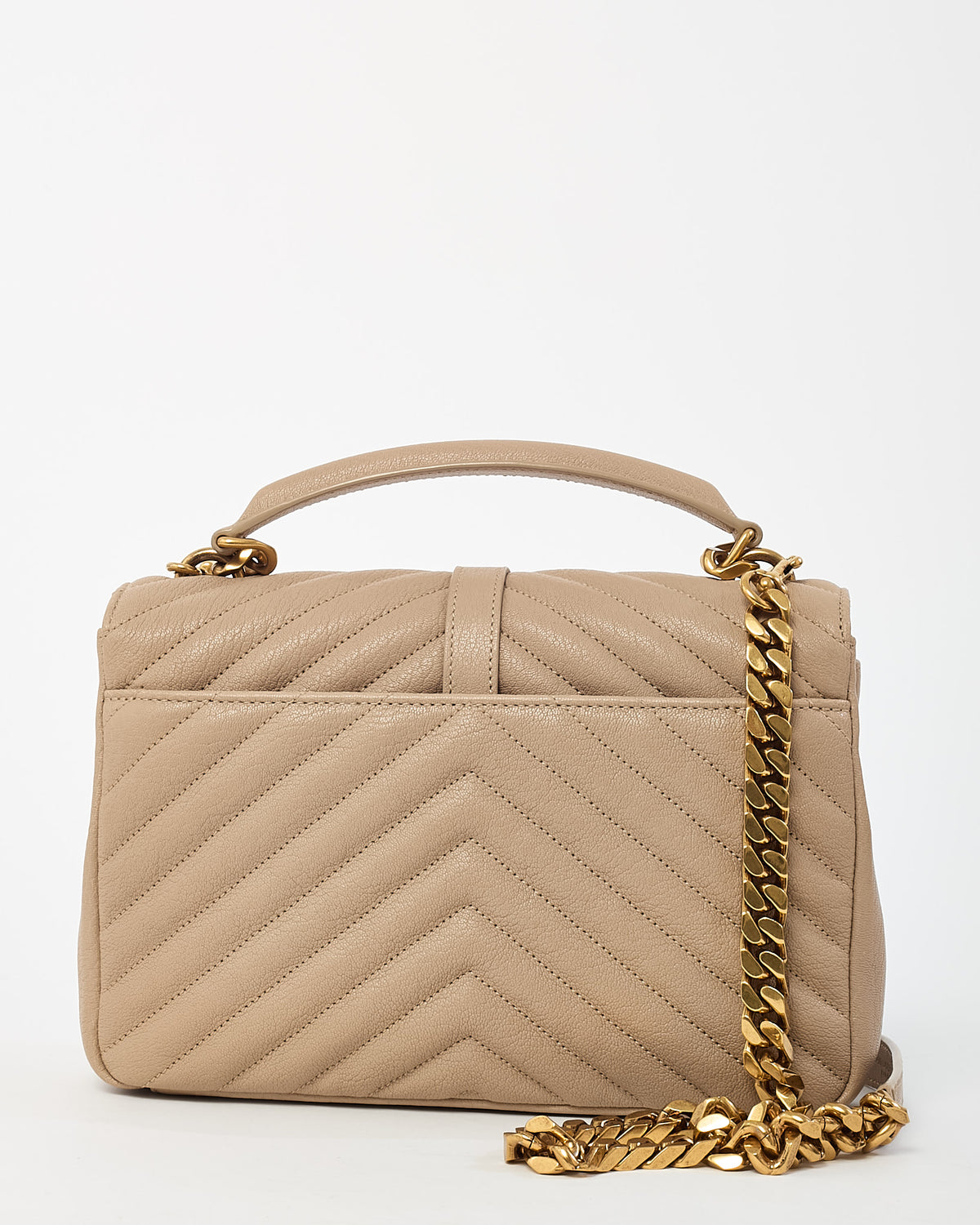 Saint Laurent Beige Quilted Chevron Leather Medium College Bag GHW