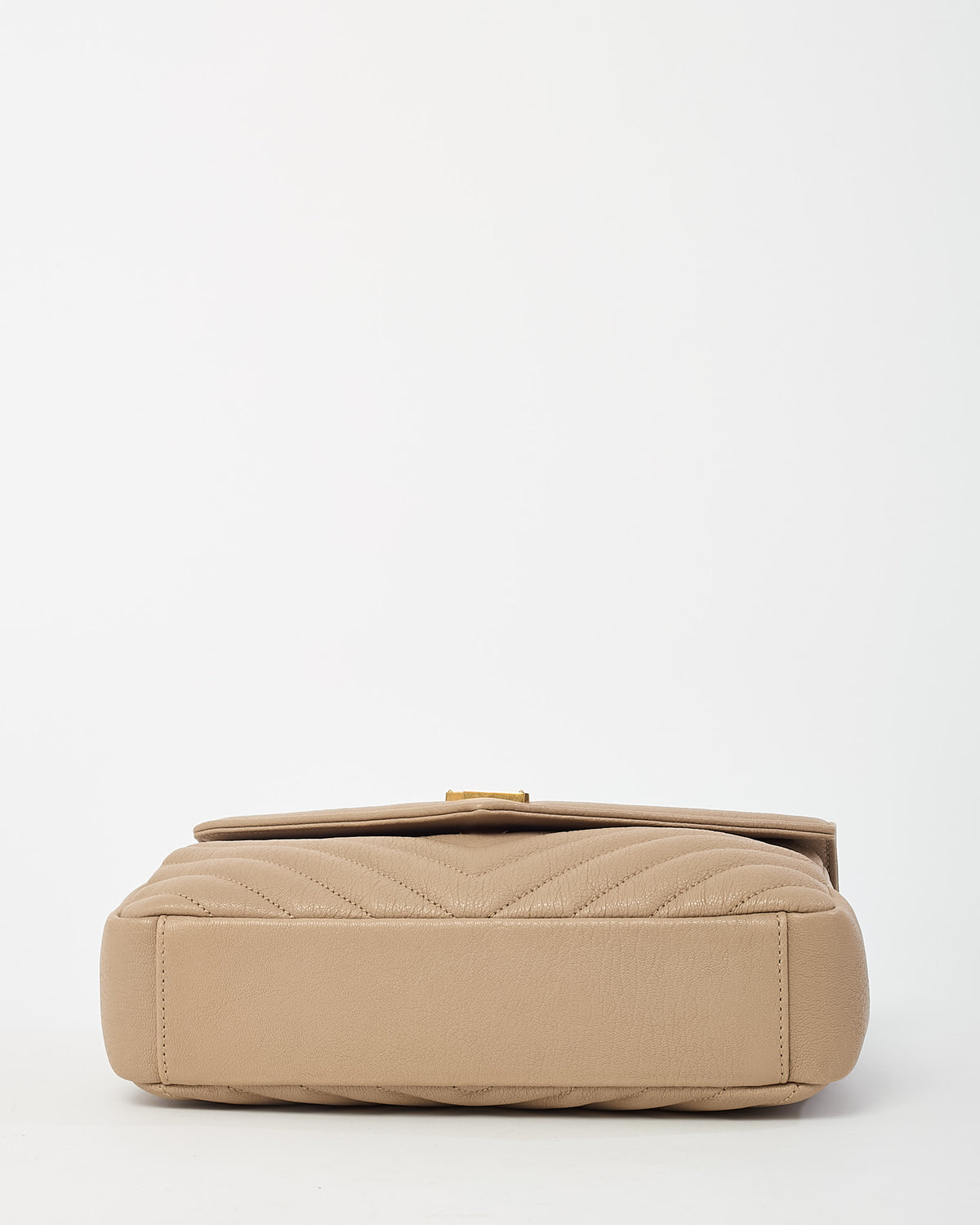 Saint Laurent Beige Quilted Chevron Leather Medium College Bag GHW