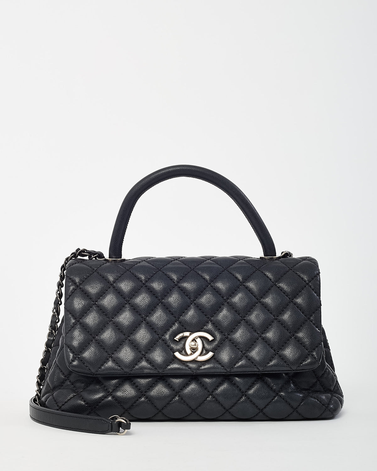 Chanel Black Quilted Caviar Leather Medium Coco Top Handle Bag SHW