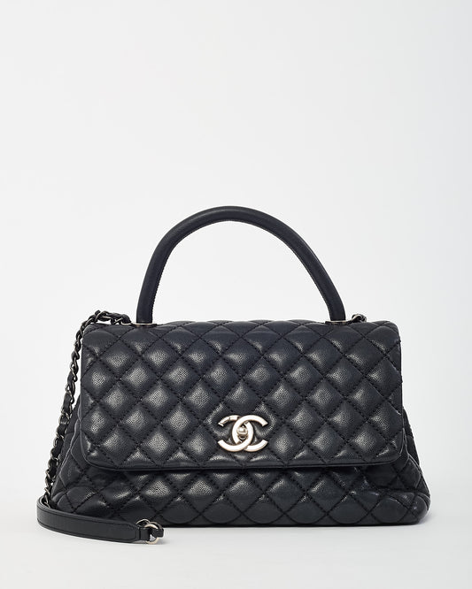 Chanel Black Quilted Caviar Leather Medium Coco Top Handle Bag SHW