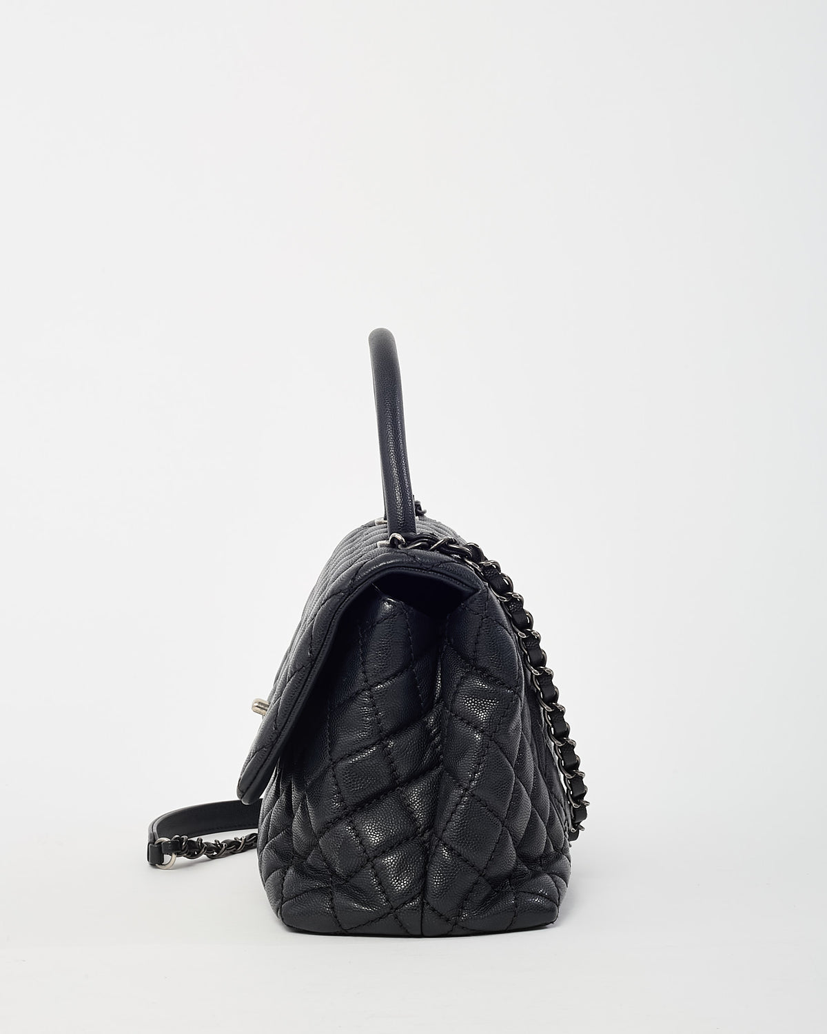 Chanel Black Quilted Caviar Leather Medium Coco Top Handle Bag SHW
