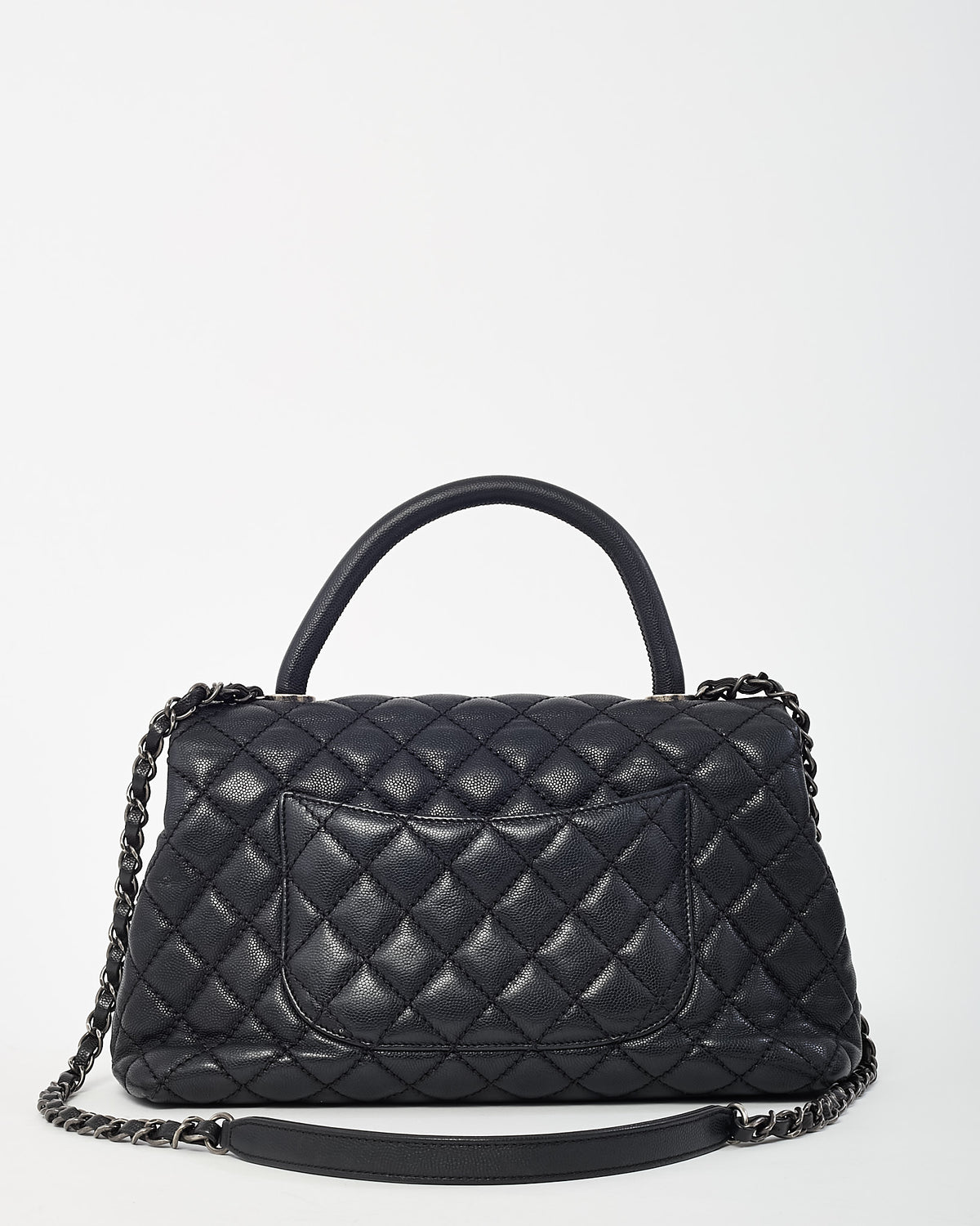 Chanel Black Quilted Caviar Leather Medium Coco Top Handle Bag SHW