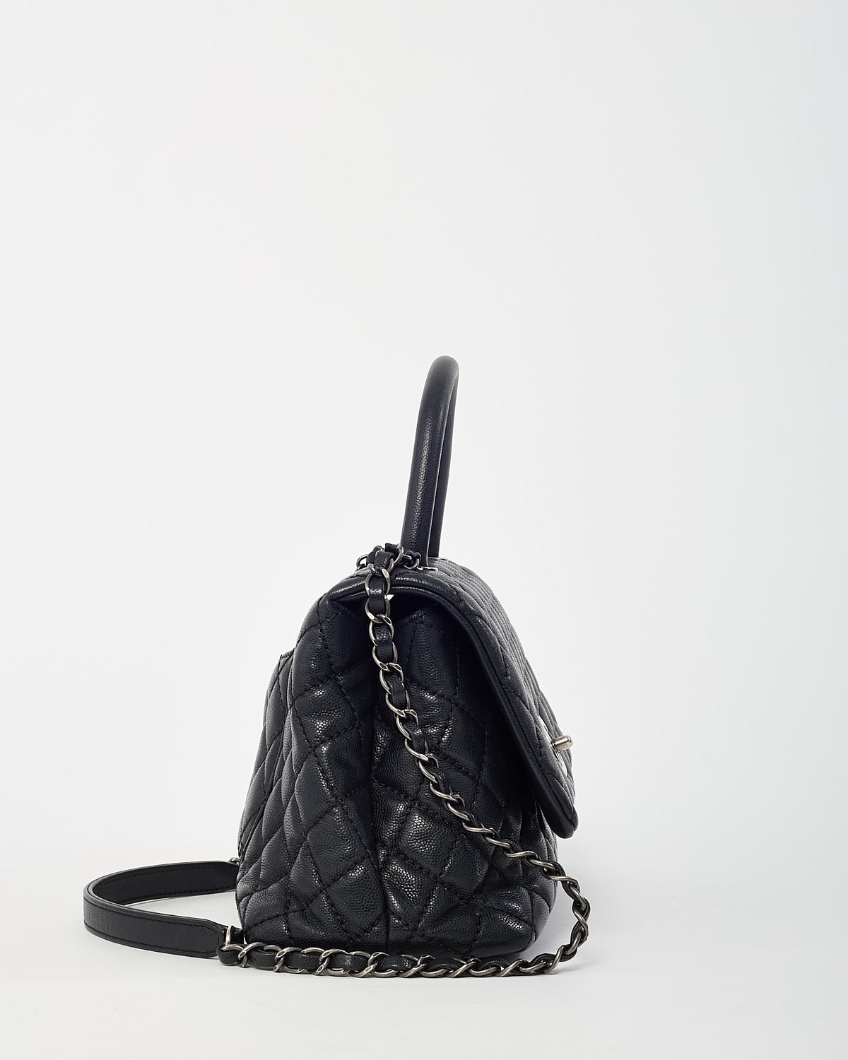 Chanel Black Quilted Caviar Leather Medium Coco Top Handle Bag SHW