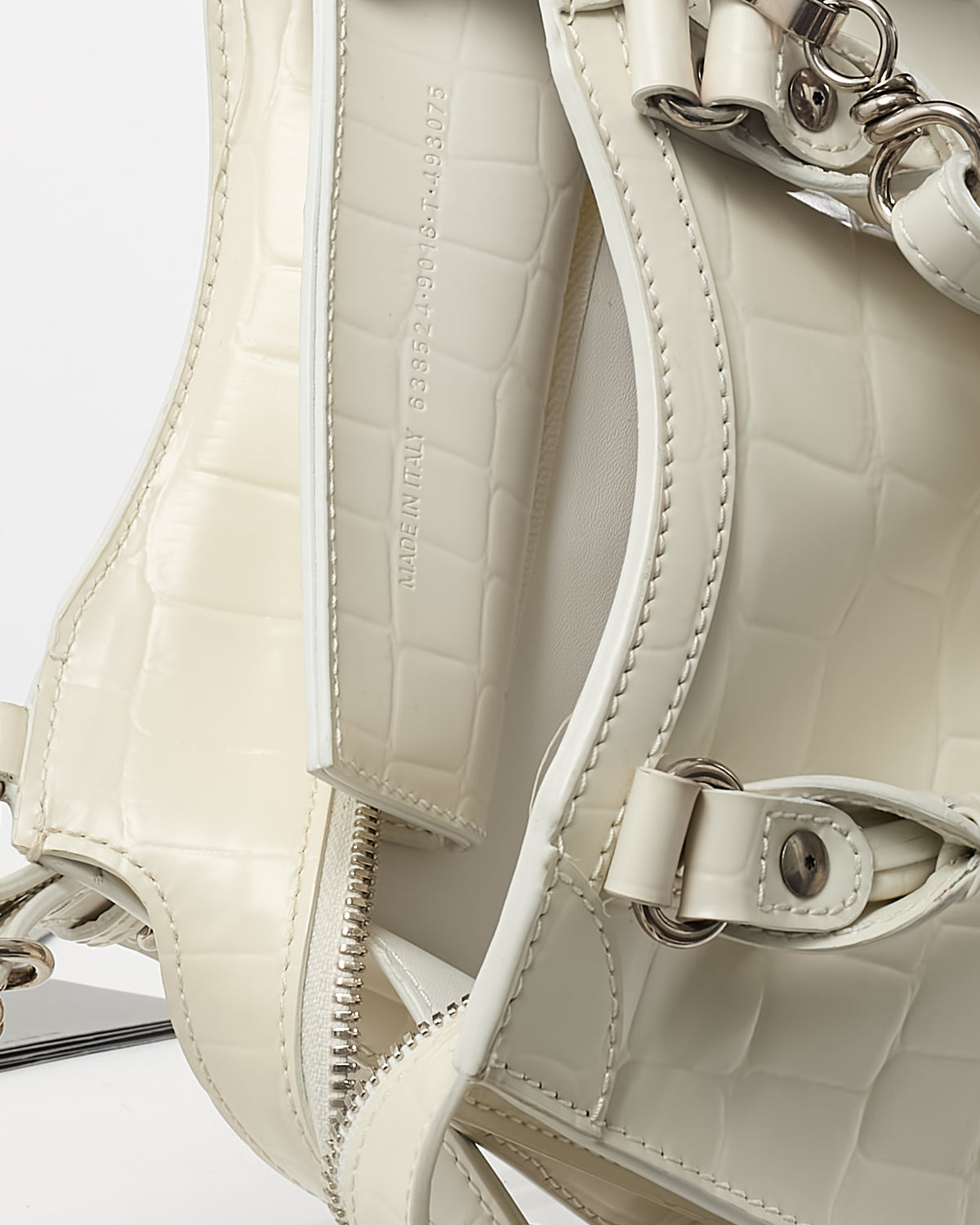 Balenciaga White Crocodile Embossed Neo Classic Silver Hardware Super Nano City Crossbody