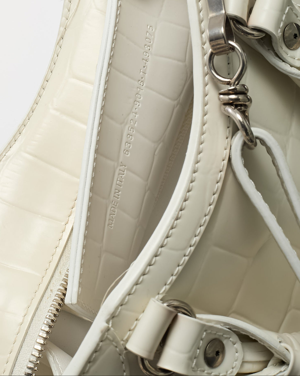Balenciaga White Crocodile Embossed Neo Classic Silver Hardware Super Nano City Crossbody