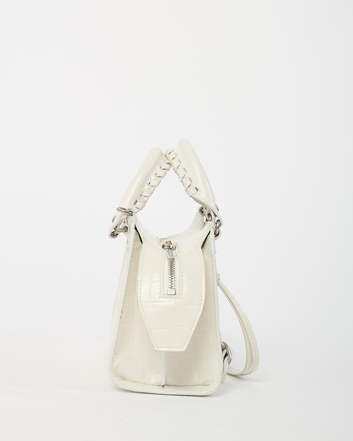 Balenciaga White Crocodile Embossed Neo Classic Silver Hardware Super Nano City Crossbody