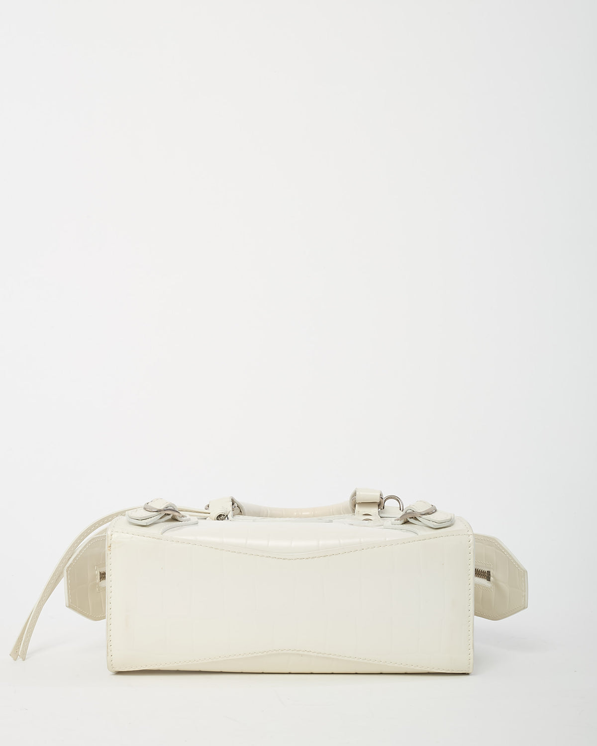 Balenciaga White Crocodile Embossed Neo Classic Silver Hardware Super Nano City Crossbody