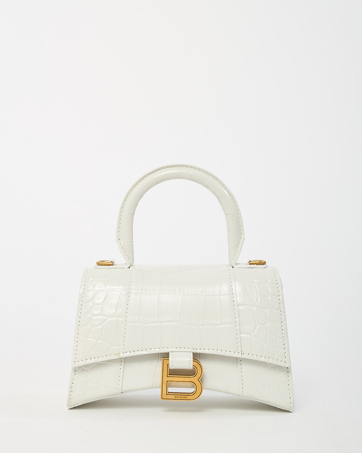 Balenciaga White Croc Embossed Leather Hourglass GHW XS Handbag