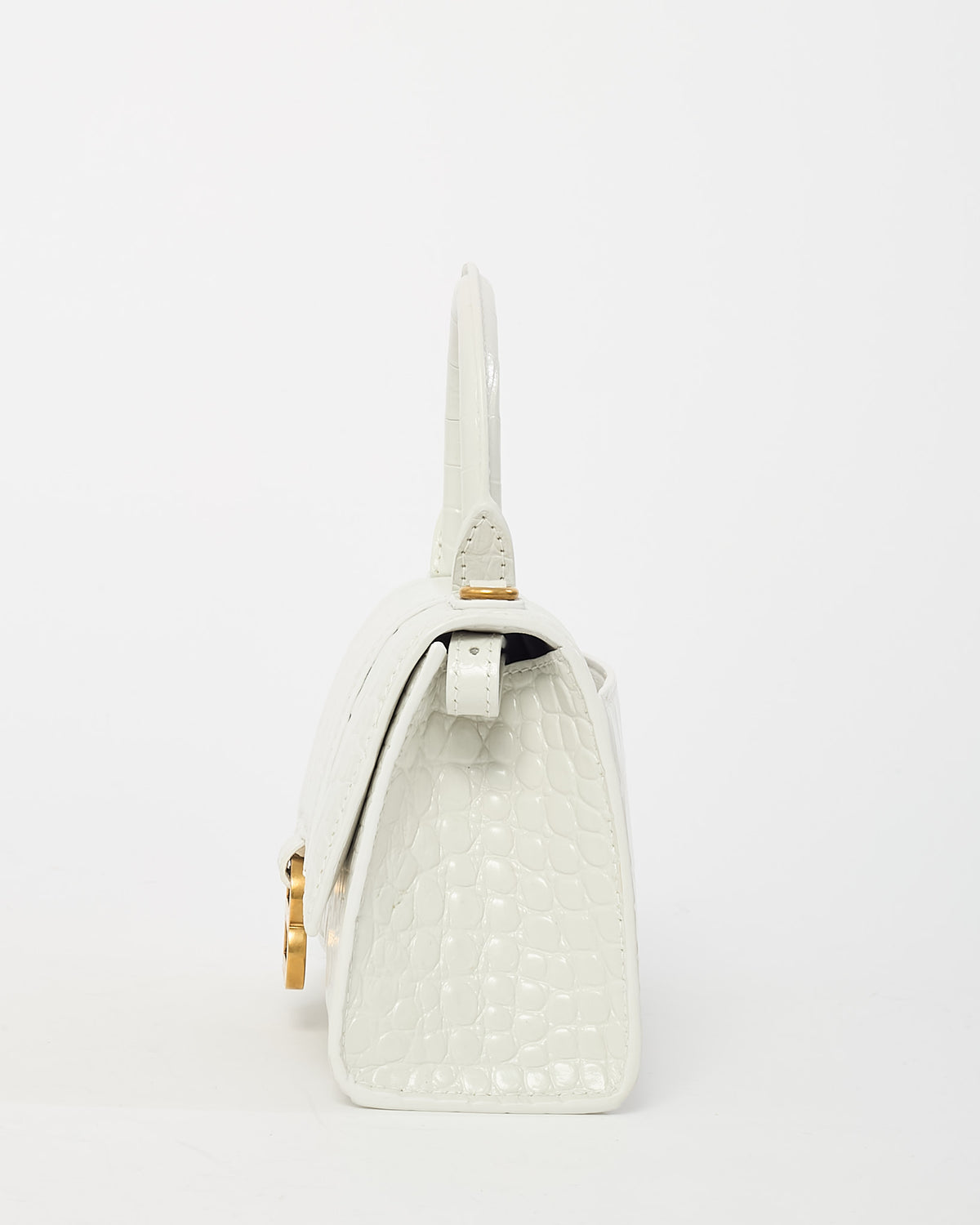Balenciaga White Croc Embossed Leather Hourglass GHW XS Handbag