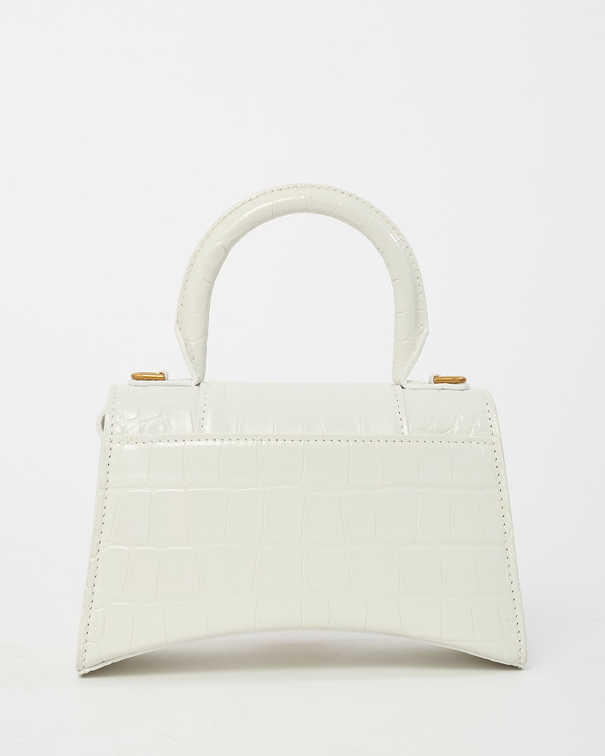 Balenciaga White Croc Embossed Leather Hourglass GHW XS Handbag