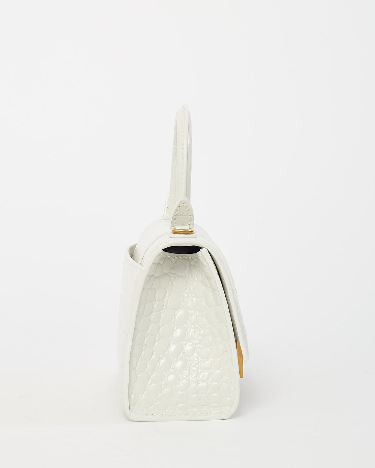 Balenciaga White Croc Embossed Leather Hourglass GHW XS Handbag