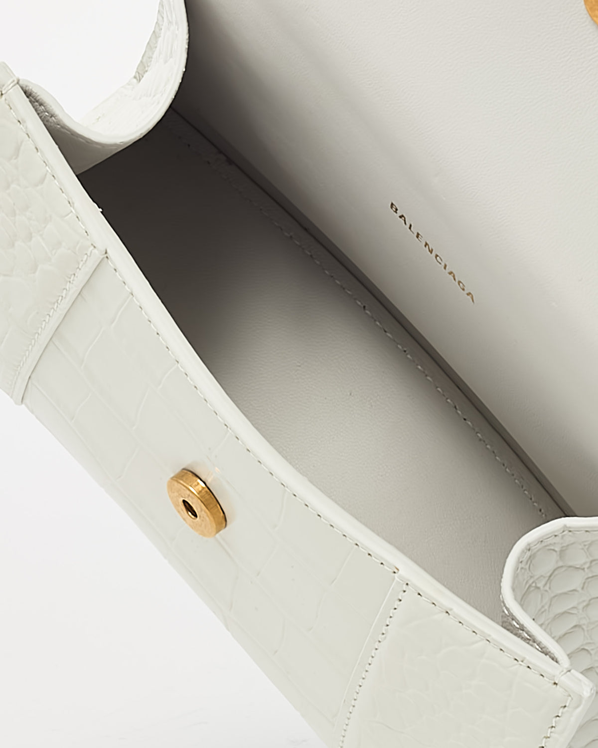 Balenciaga White Croc Embossed Leather Hourglass GHW XS Handbag