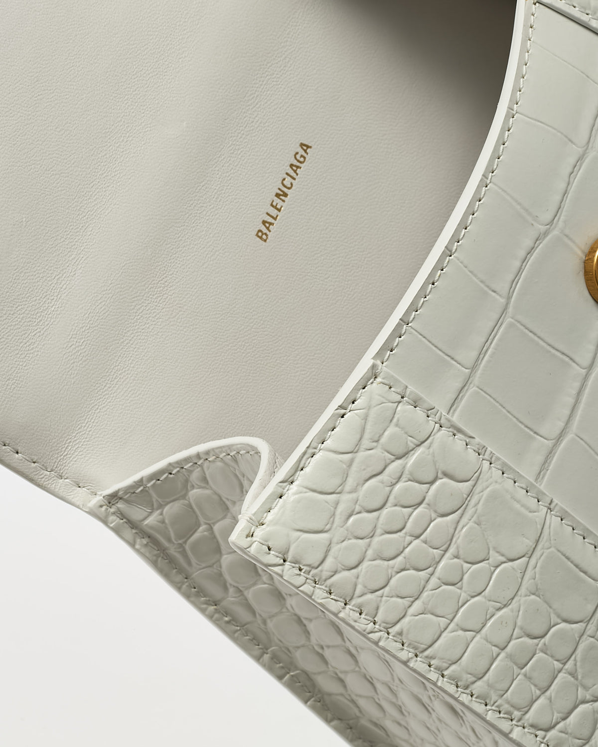Balenciaga White Croc Embossed Leather Hourglass GHW XS Handbag