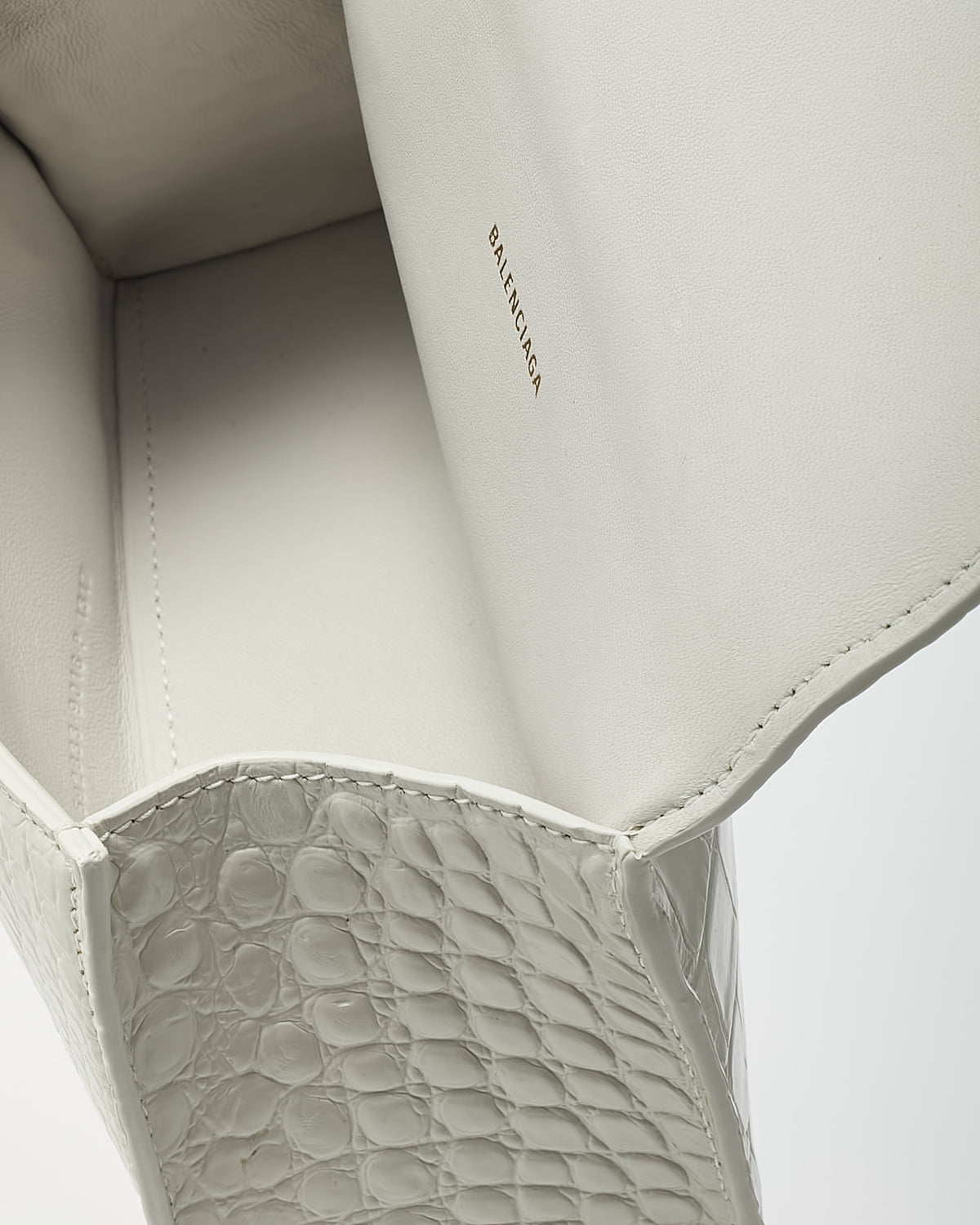 Balenciaga White Croc Embossed Leather Hourglass GHW XS Handbag