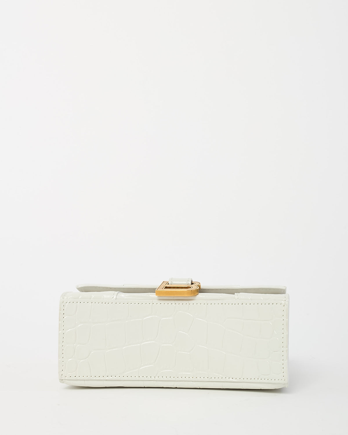 Balenciaga White Croc Embossed Leather Hourglass GHW XS Handbag