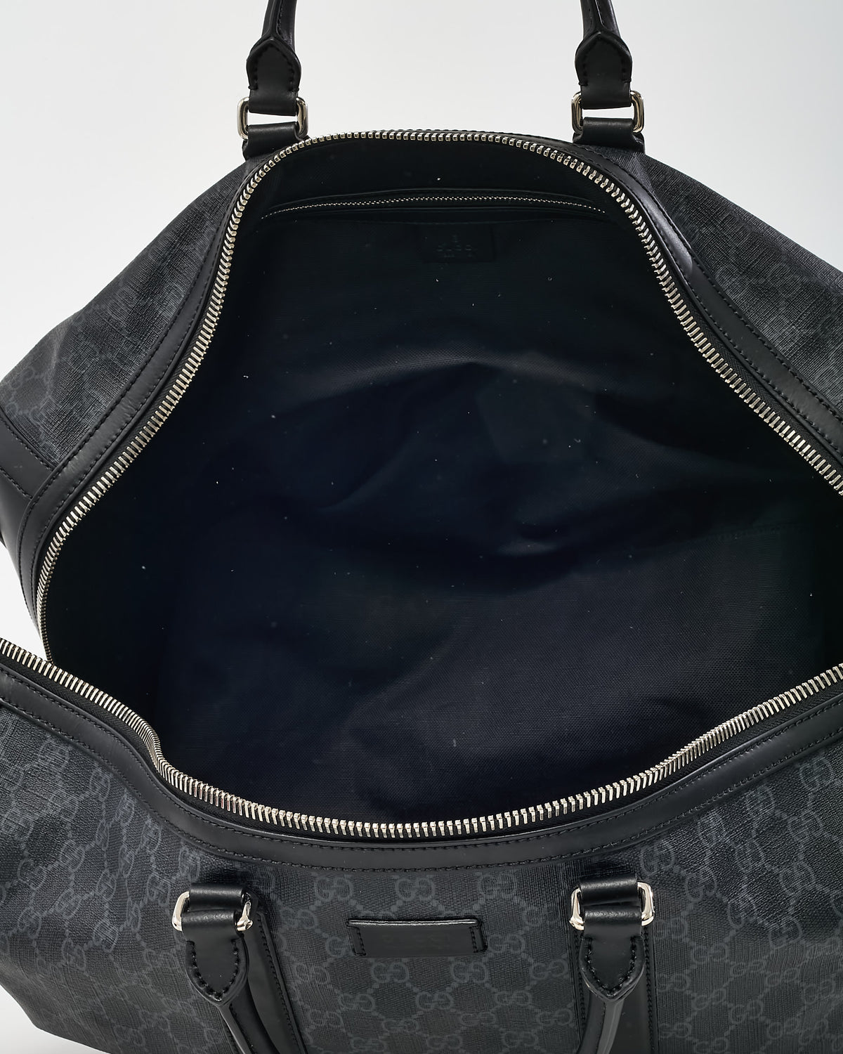 Gucci Black GG Leather-Trimmed Monogrammed Supreme Coated Canvas Duffle Bag with Strap