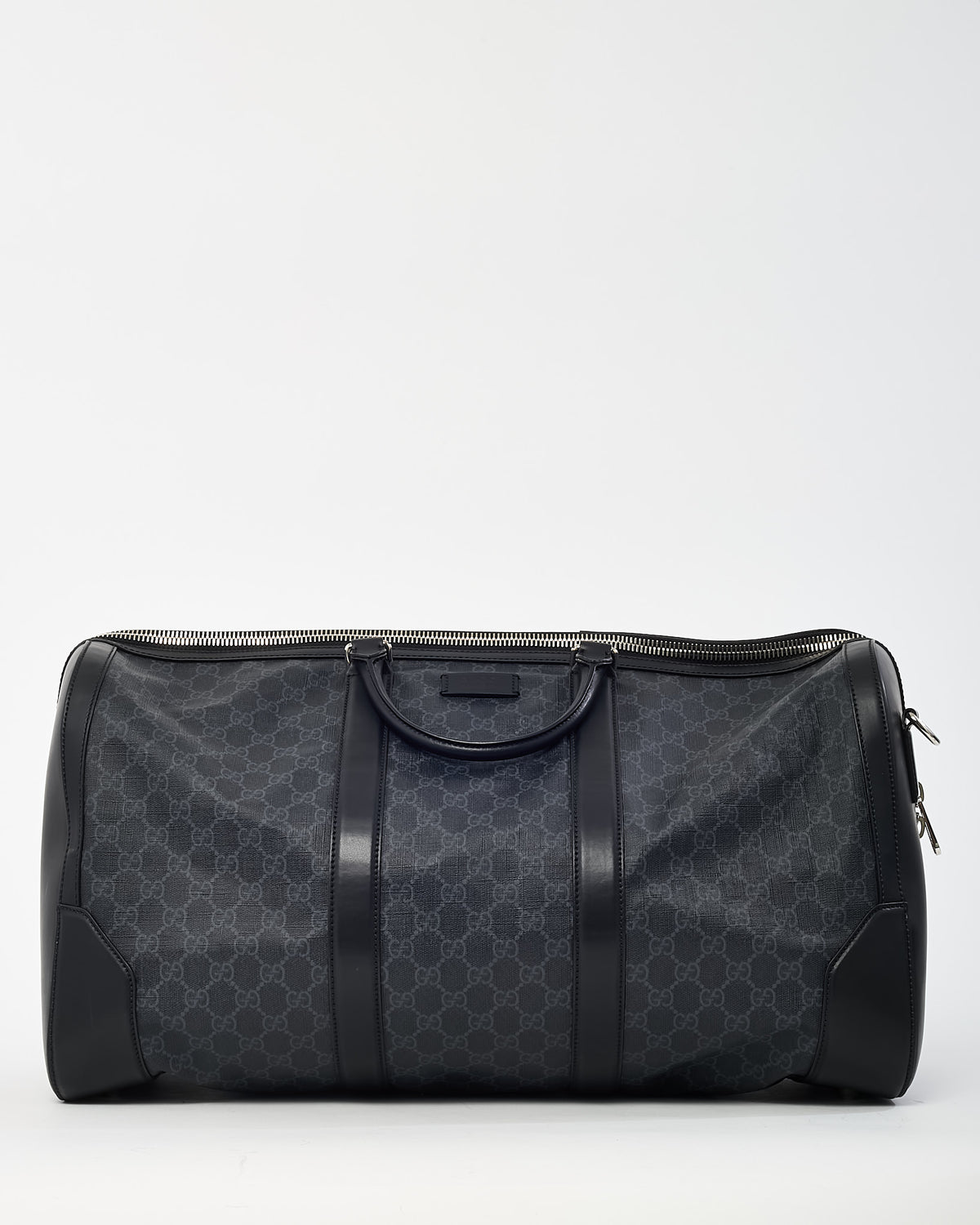 Gucci Black GG Leather-Trimmed Monogrammed Supreme Coated Canvas Duffle Bag with Strap