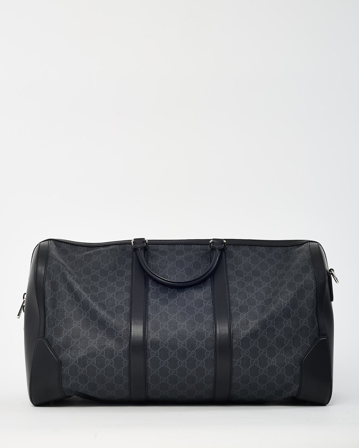 Gucci Black GG Leather-Trimmed Monogrammed Supreme Coated Canvas Duffle Bag with Strap