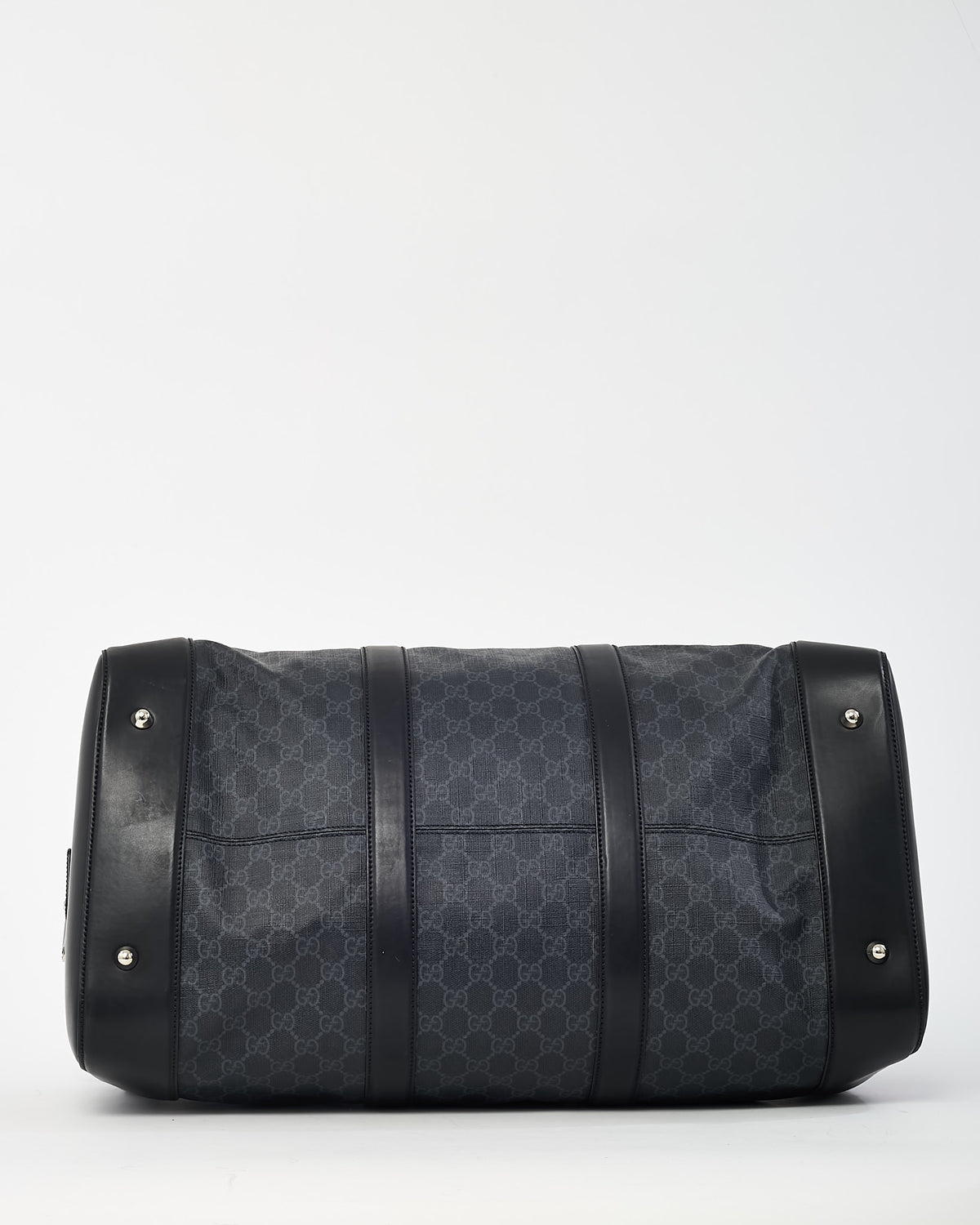 Gucci Black GG Leather-Trimmed Monogrammed Supreme Coated Canvas Duffle Bag with Strap
