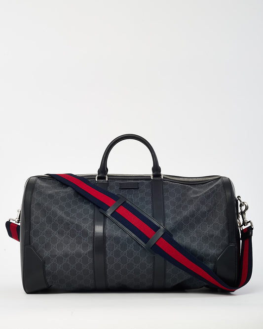 Gucci Black GG Leather-Trimmed Monogrammed Supreme Coated Canvas Duffle Bag with Strap