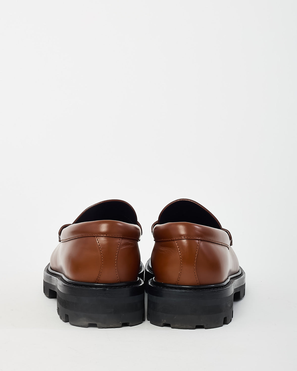 Celine Brown Brushed Leather Gold Logo Penny Loafers - 39.5