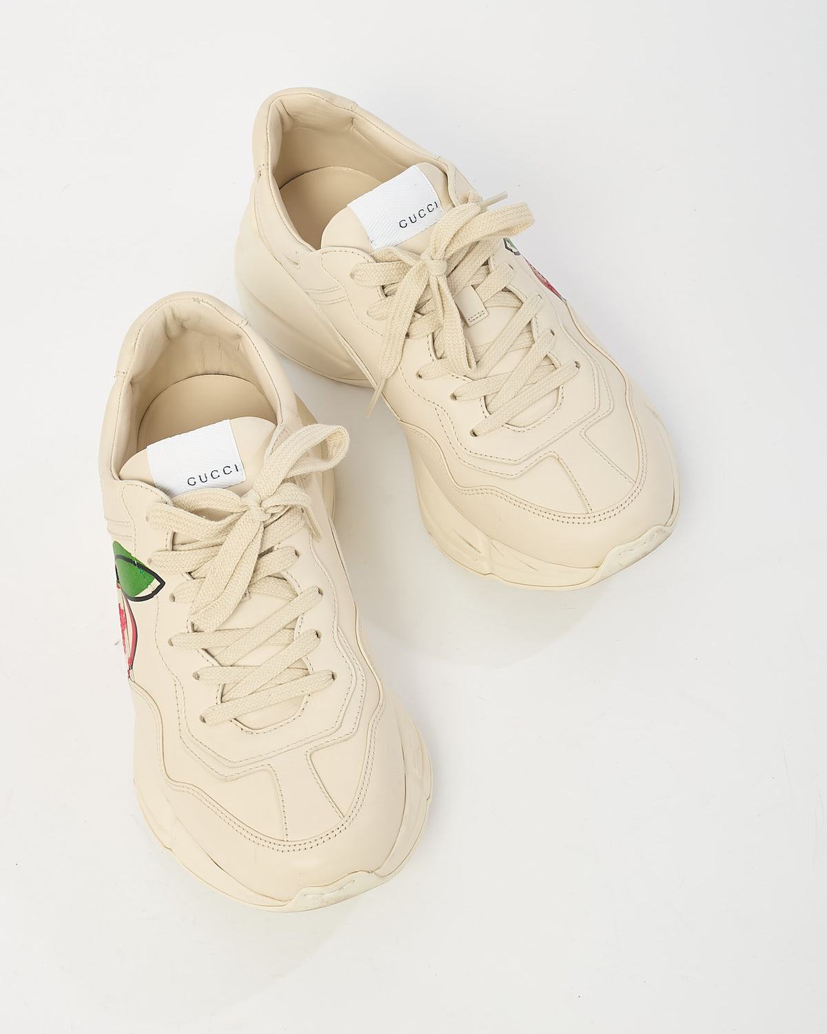 Gucci White Leather "GG Apple" Rhyton Sneakers -39