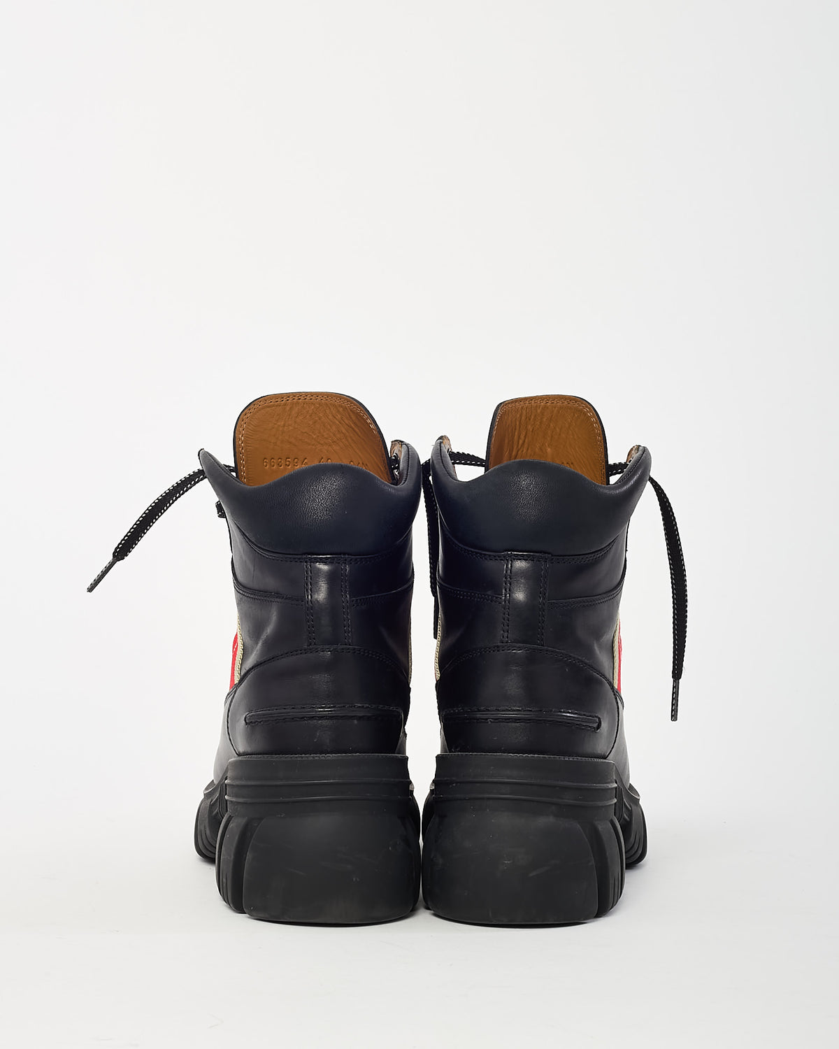 Gucci Black Leather Embroidered GG and Web Stripe Romance Lace-Up Combat Boots - 40