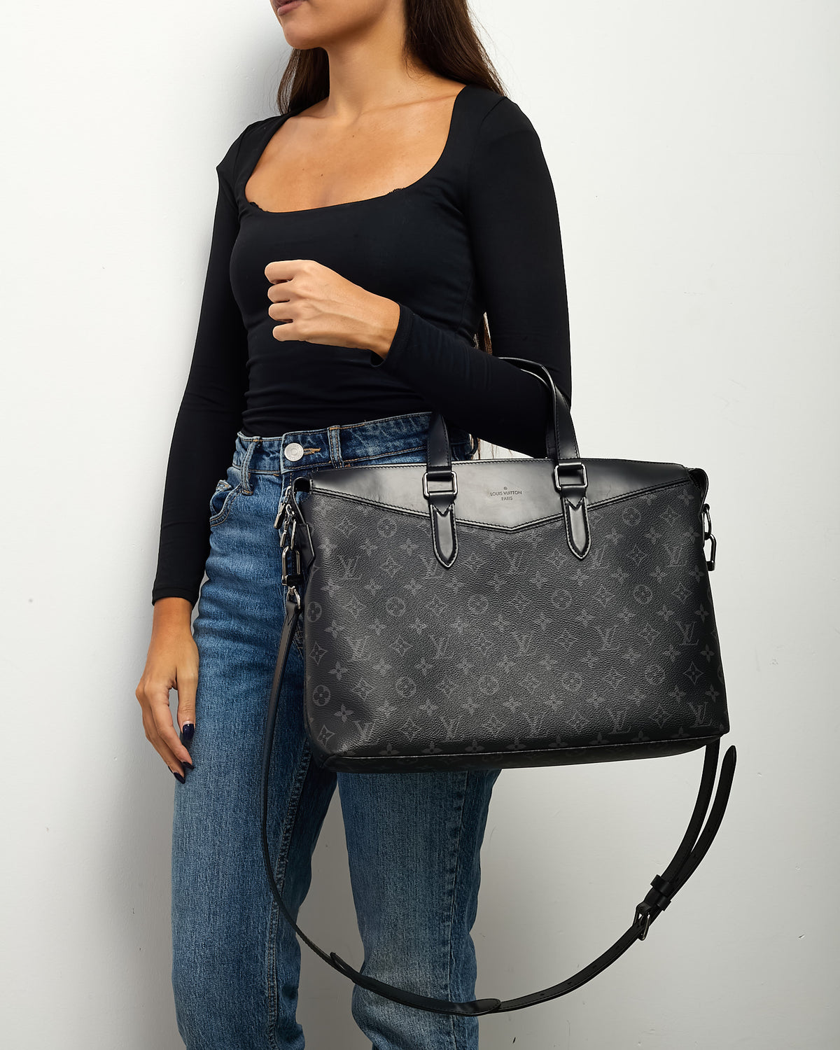 Louis Vuitton Black Monogram Eclipse Coated Canvas Explorer Briefcase Bag with Strap