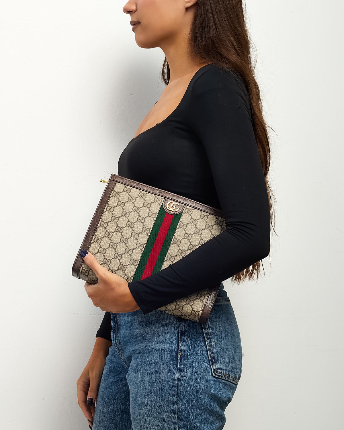 Gucci Beige/Brown Monogram GG Supreme Canvas Ophidia Pouch
