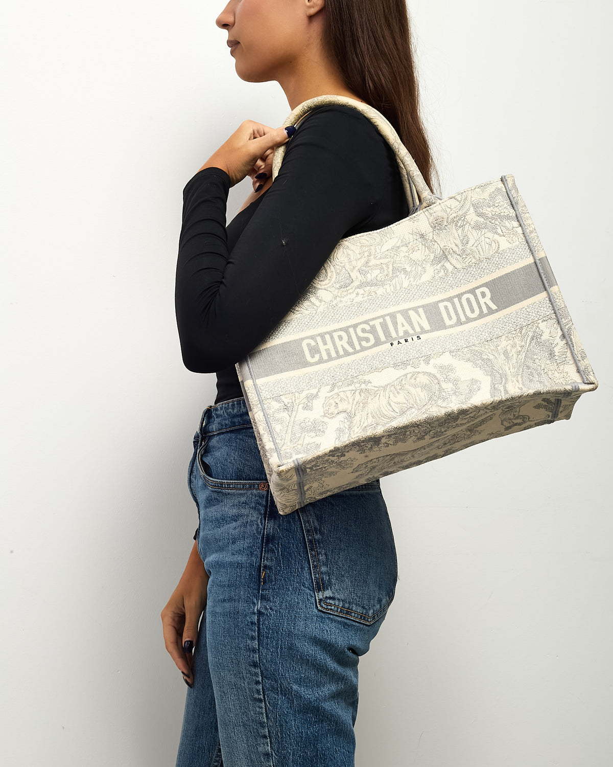 Dior Grey Dioriviera Toile De Jouy Embroidered Canvas Medium Book Tote