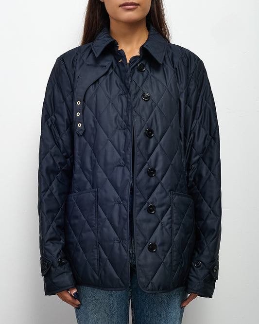 Burberry Navy Quilted Padded Nylon and Check Detail Fernleigh Jacket - XL