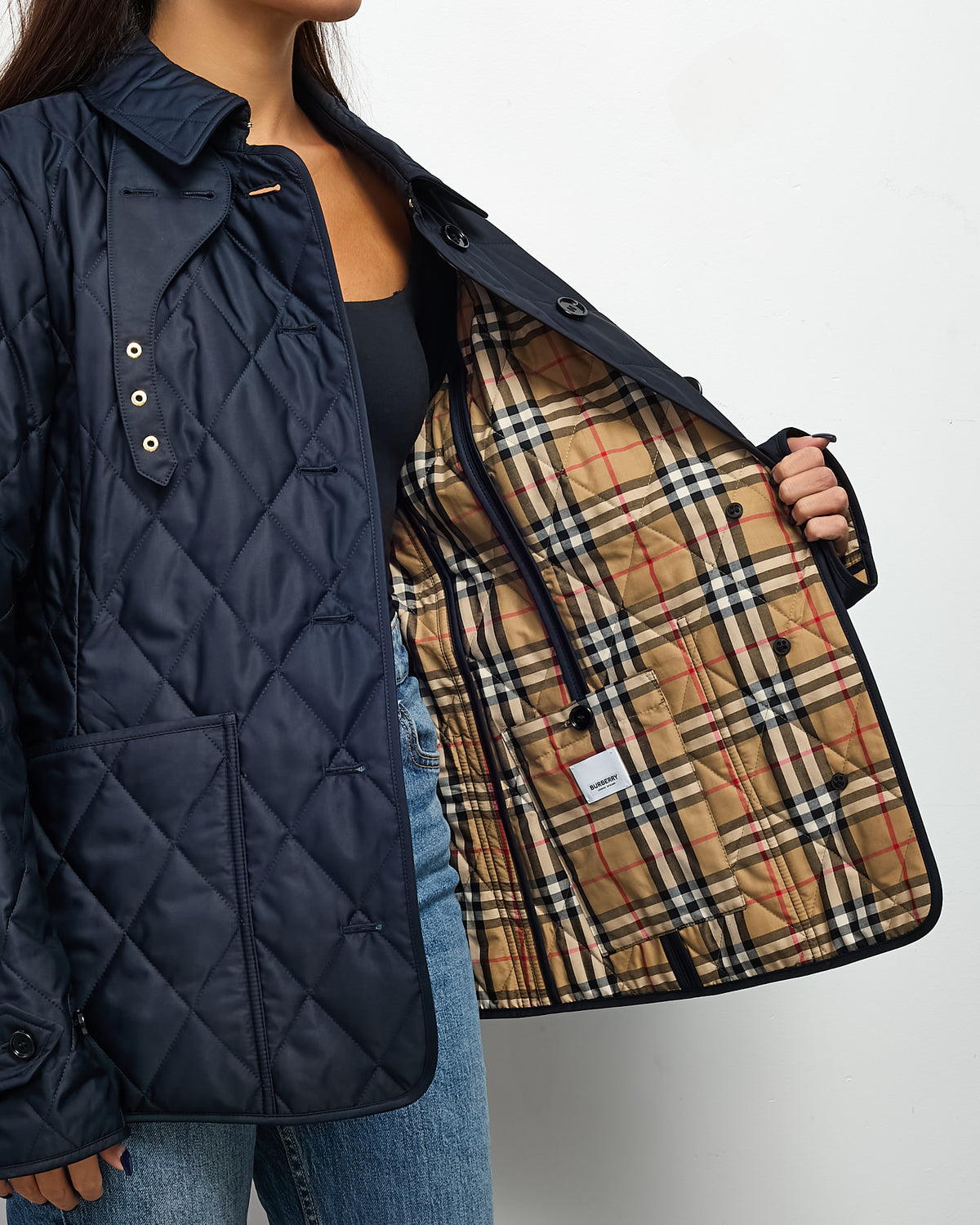 Burberry Navy Quilted Padded Nylon and Check Detail Fernleigh Jacket - XL