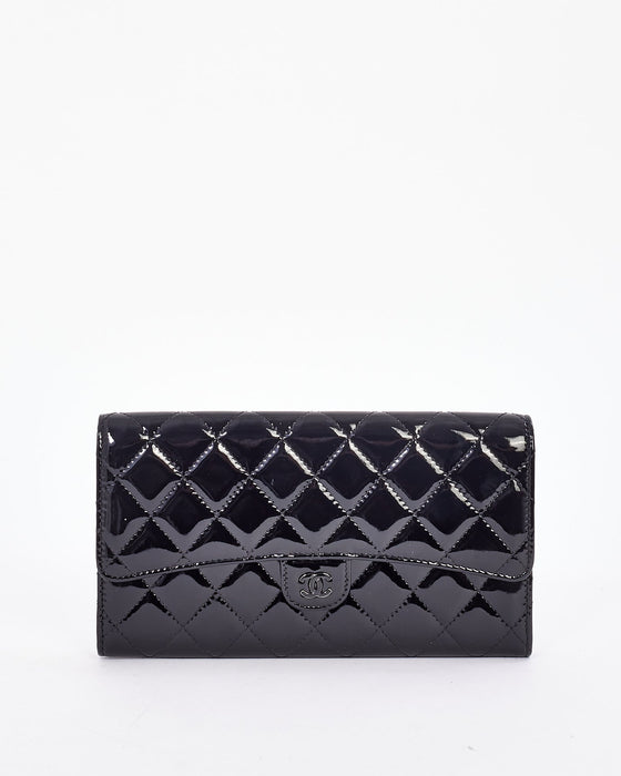 Chanel Black Patent Quilted Black On Black Clutch